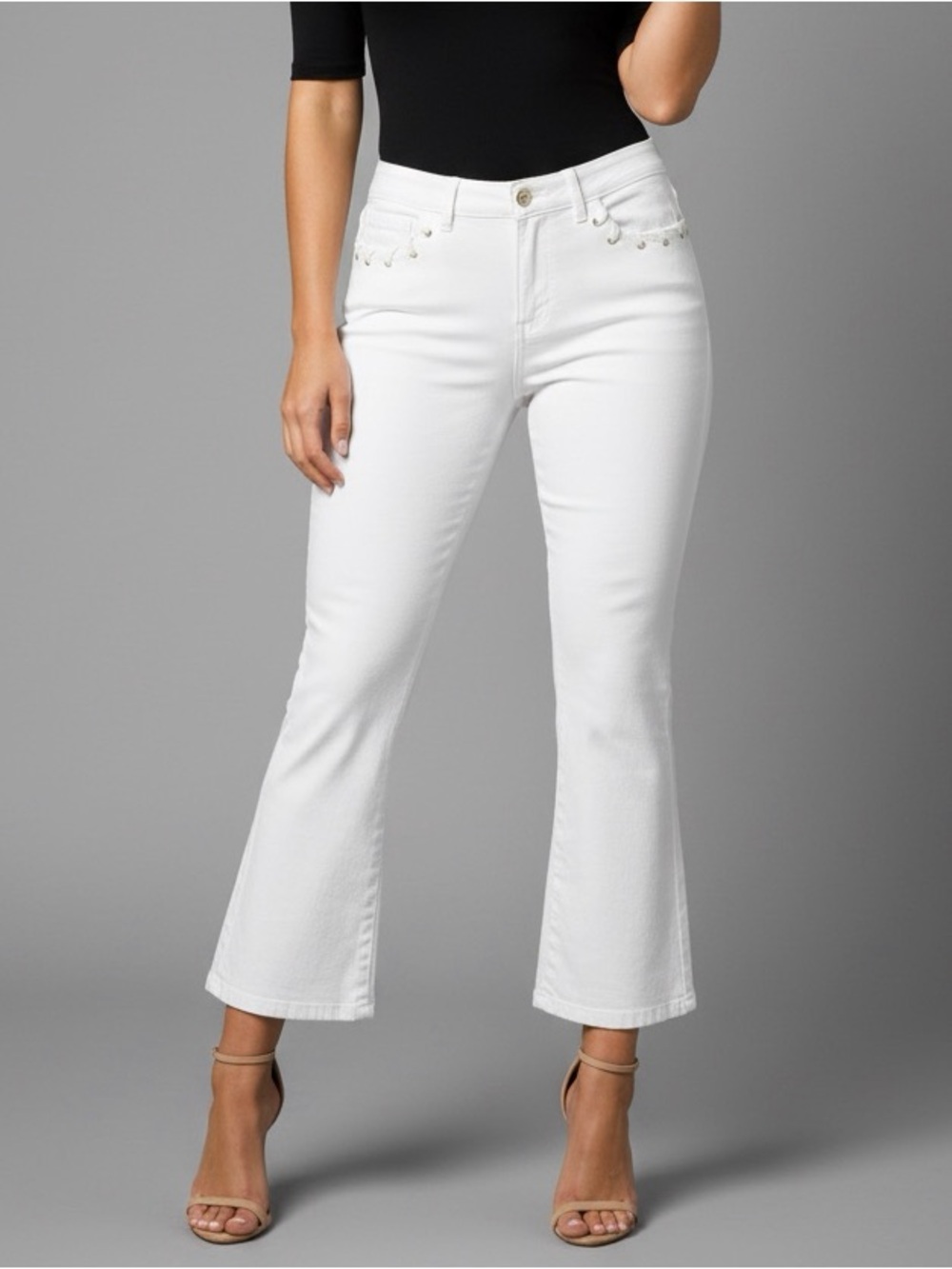 MICHAEL KORS Women's Selma Crop Flare White Jeans